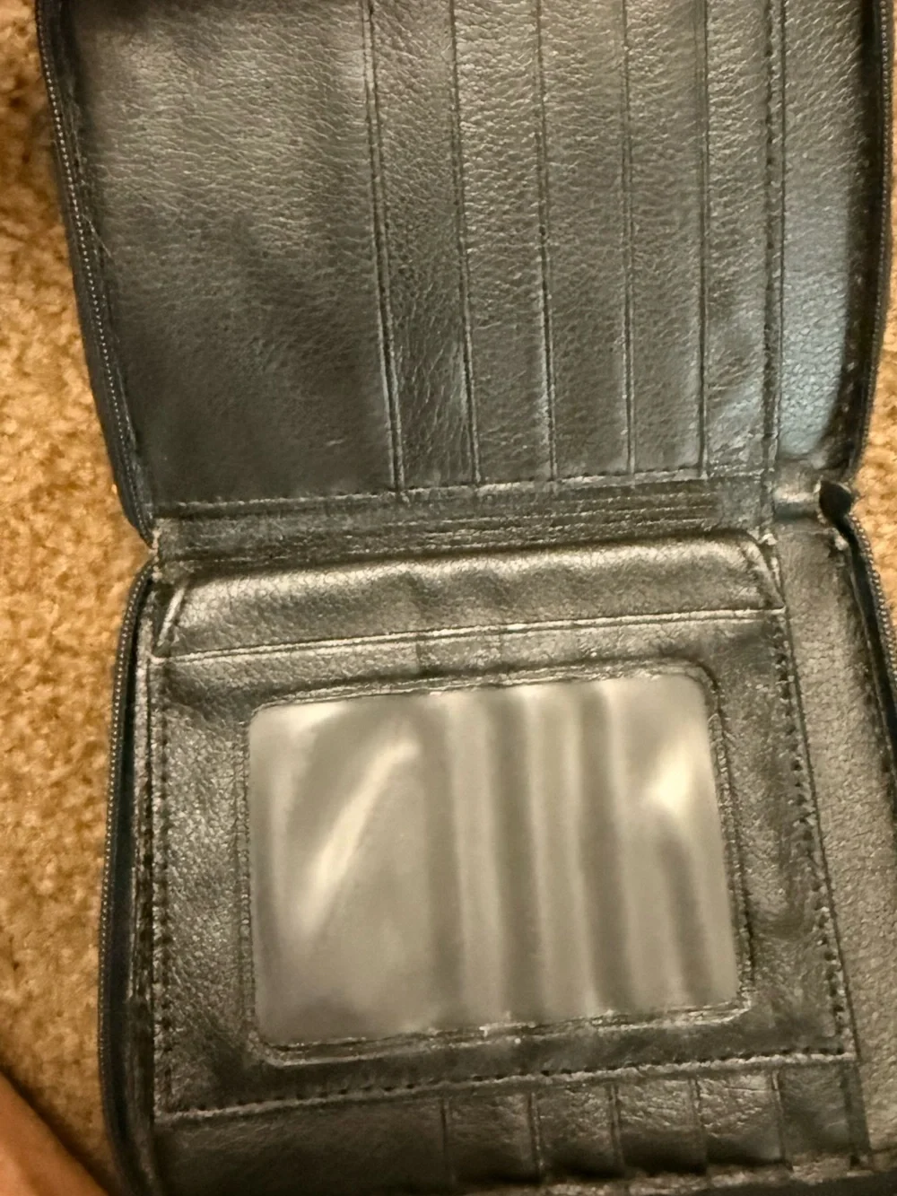 Vintage Amity Black Cowhide Leather Zippered Wallet